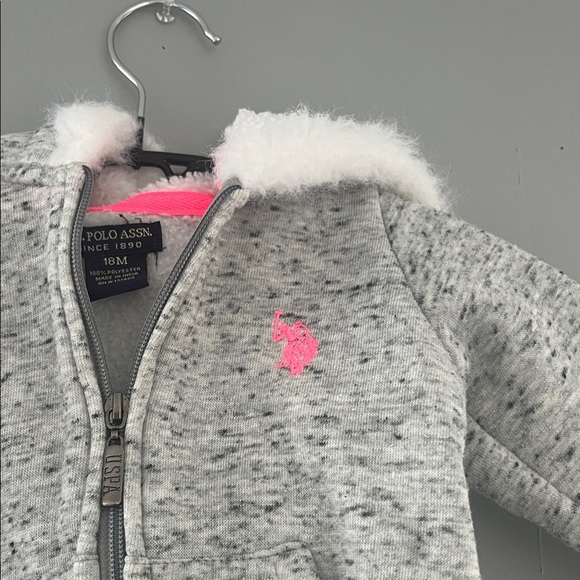 U.S. Polo Assn. Gray Hoodie with Neon Pink Accents Size 18 Months - Picture 3 of 5